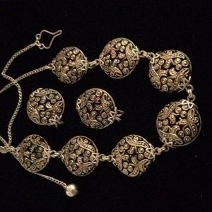 Hillcraft vintage necklace and earrings,  gold toned and black.